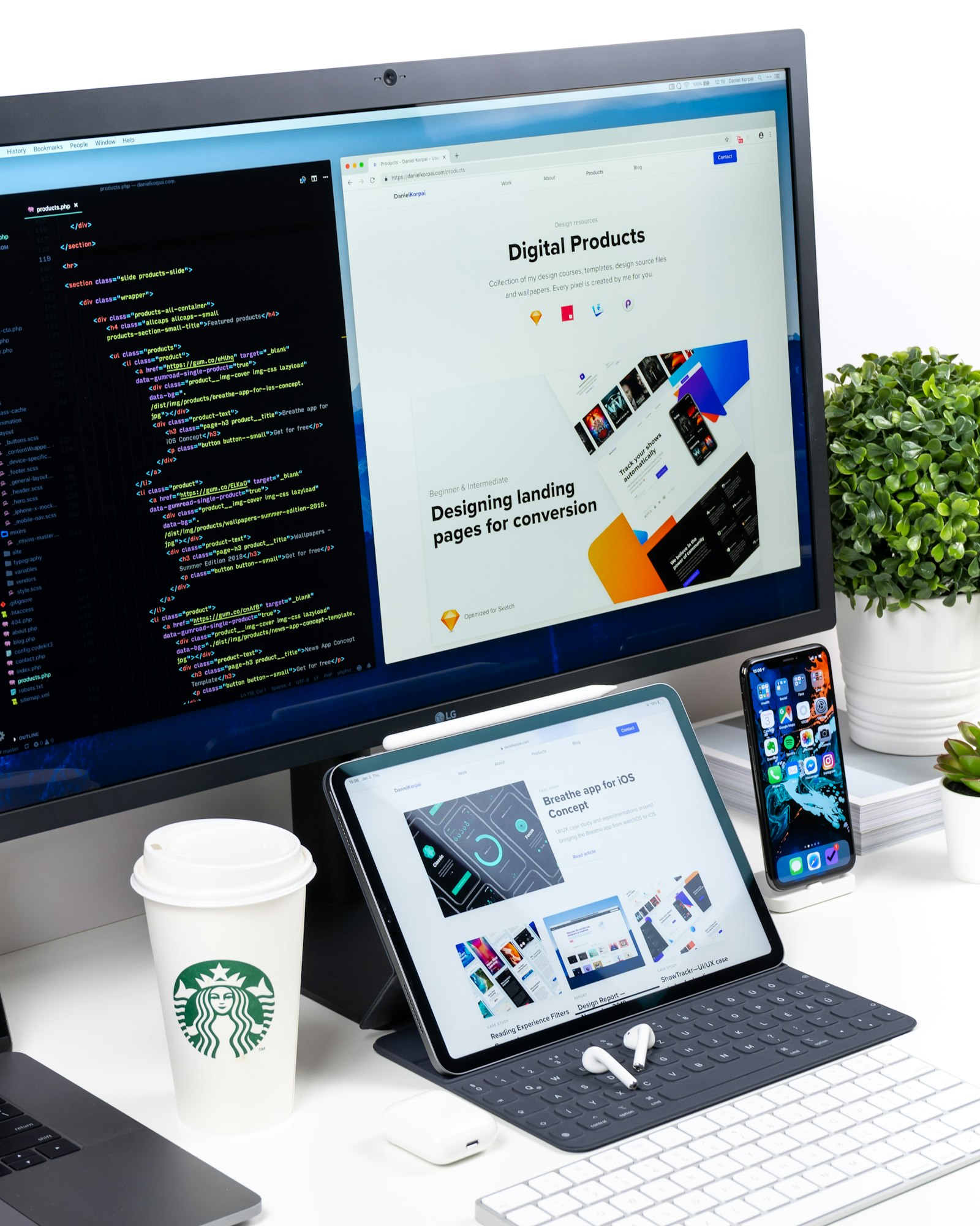 Web page design on a monitor