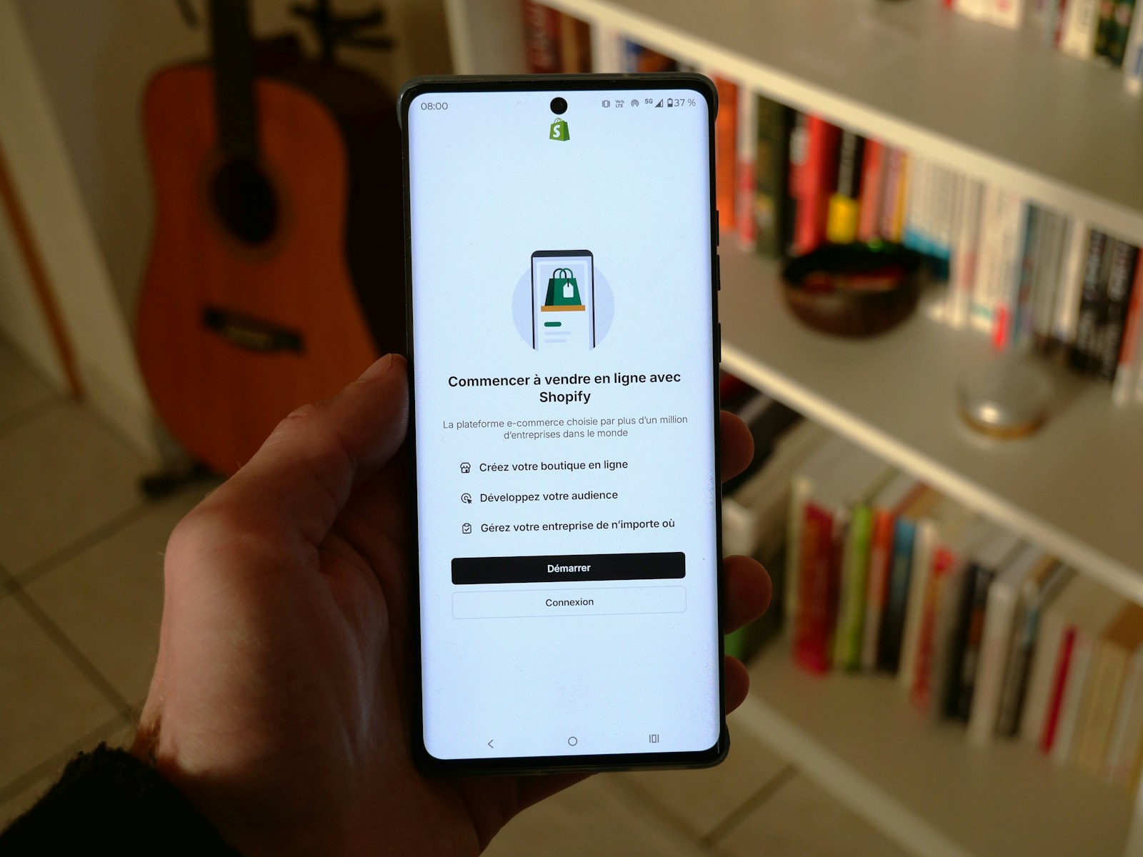 Shopify store setup on a phone